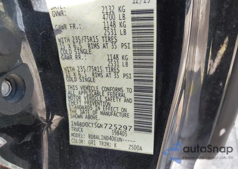 2016 Nissan Frontier S/Sv-I4 z USA, uszkodzony, nr VIN 1N6BD0CT5GN725297